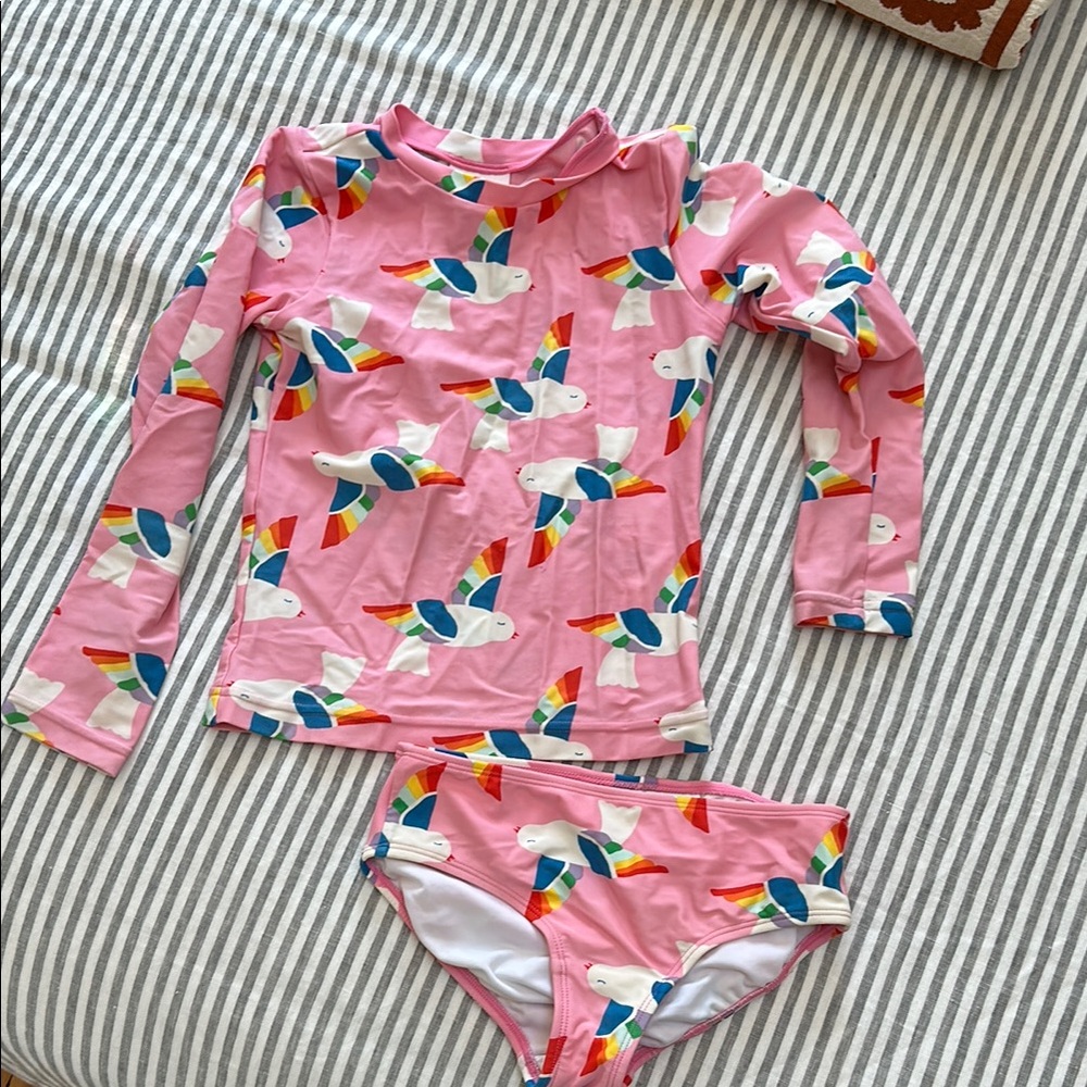 Hanna Andersson Pink Rashguard Swim Set Size 6-7